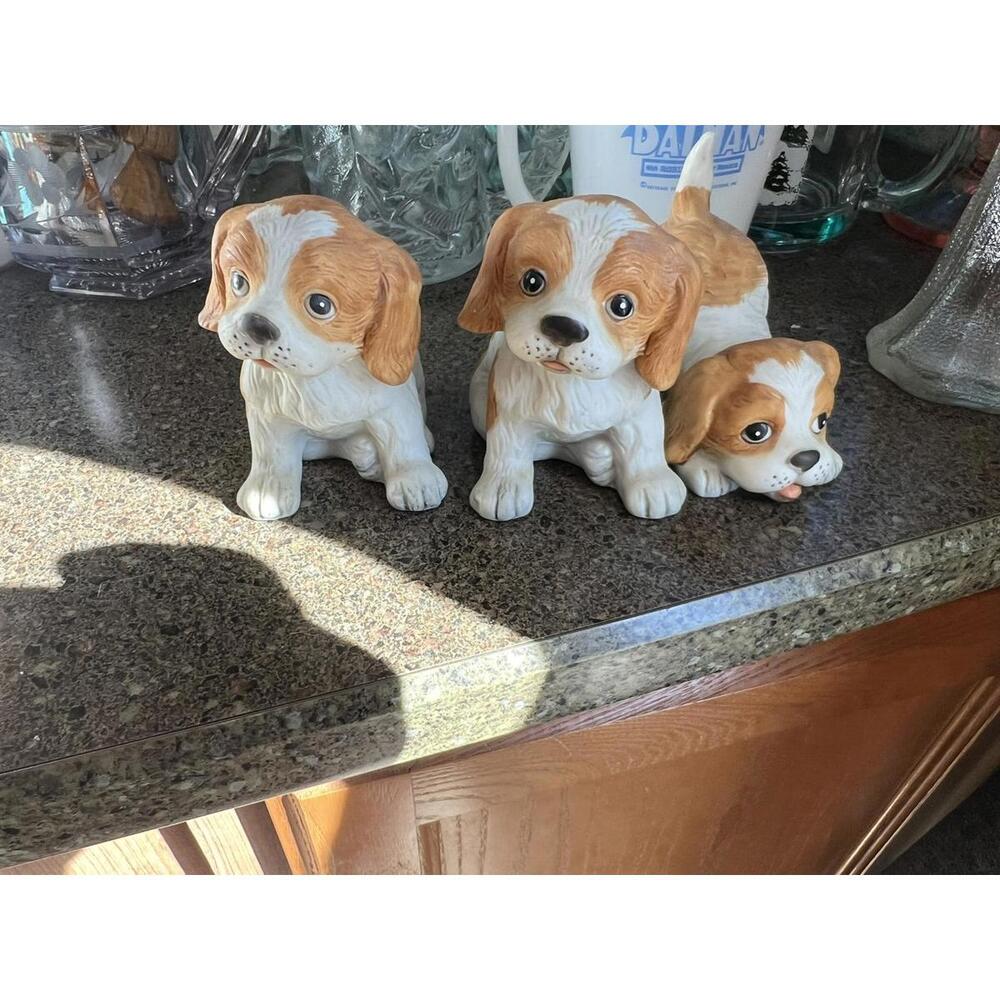 Vintage Homco Ceramic Puppy Dog Figurines Set of 3